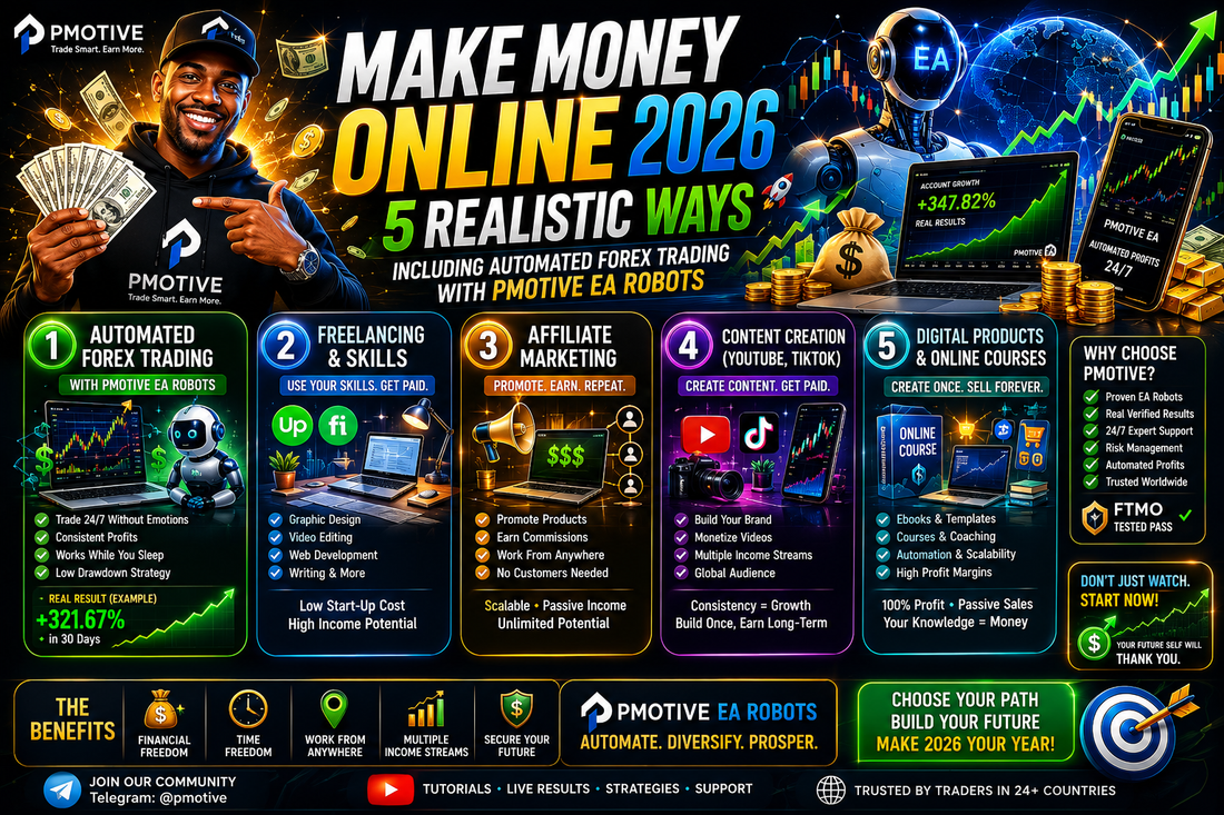 Make Money Online 2026 — 5 Realistic Ways Including Automated Forex Trading with PMotive EA Robots