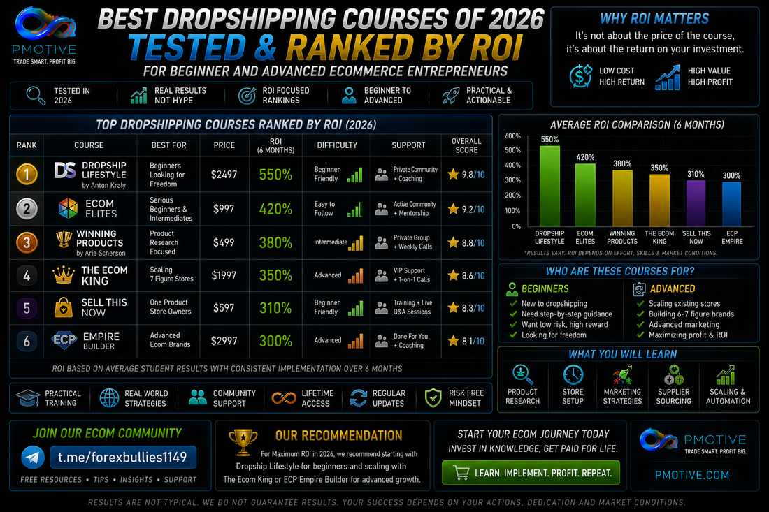 Best dropshipping courses of 2026 tested and ranked by ROI for beginner and advanced ecommerce entrepreneurs | PMotive