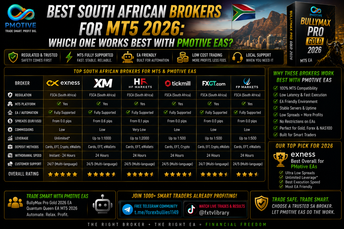 Best South African Brokers for MT5 2026: Which One Works Best With PMotive EAs? | PMotive