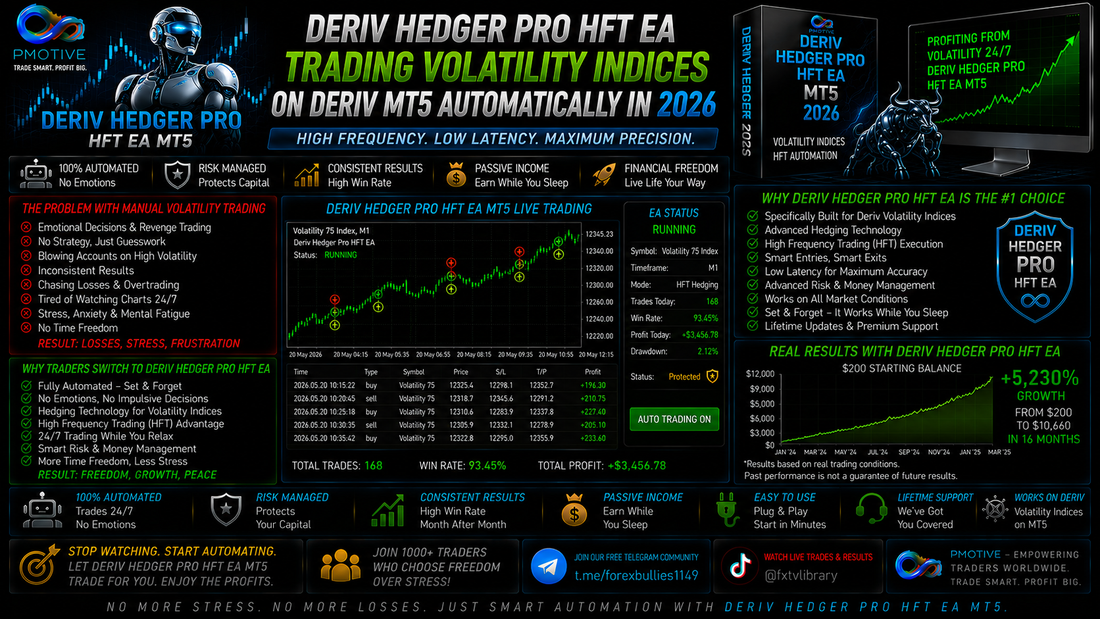 Deriv Hedger Pro HFT EA trading Volatility indices on Deriv MetaTrader 5 automatically in 2026 | PMotive