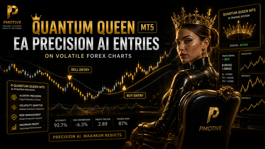 Quantum Queen MT5 EA precision AI entries on volatile forex charts | PMotive