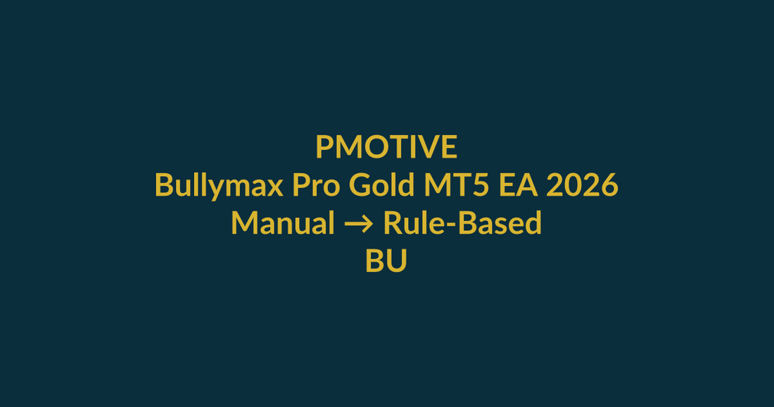 Bullymax Pro Gold MT5 EA 2026 buyer blueprint showing transformation from Manual to Rule-Based with PMotive