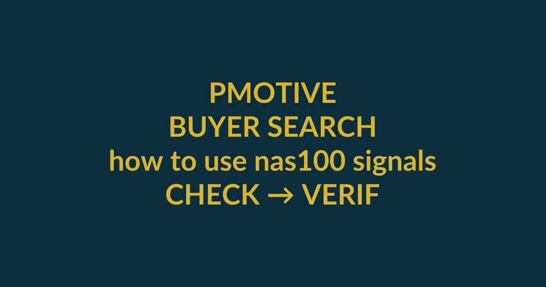 PMotive Trading Signals buyer guide for the search query how to use nas100 signals, showing PMotive product verification and checkout path