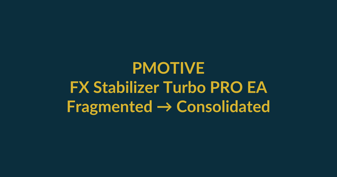 FX Stabilizer Turbo PRO EA buyer blueprint showing transformation from Fragmented to Consolidated with PMotive