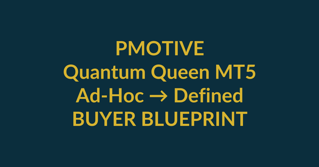 Quantum Queen MT5 buyer blueprint showing transformation from Ad-Hoc to Defined with PMotive
