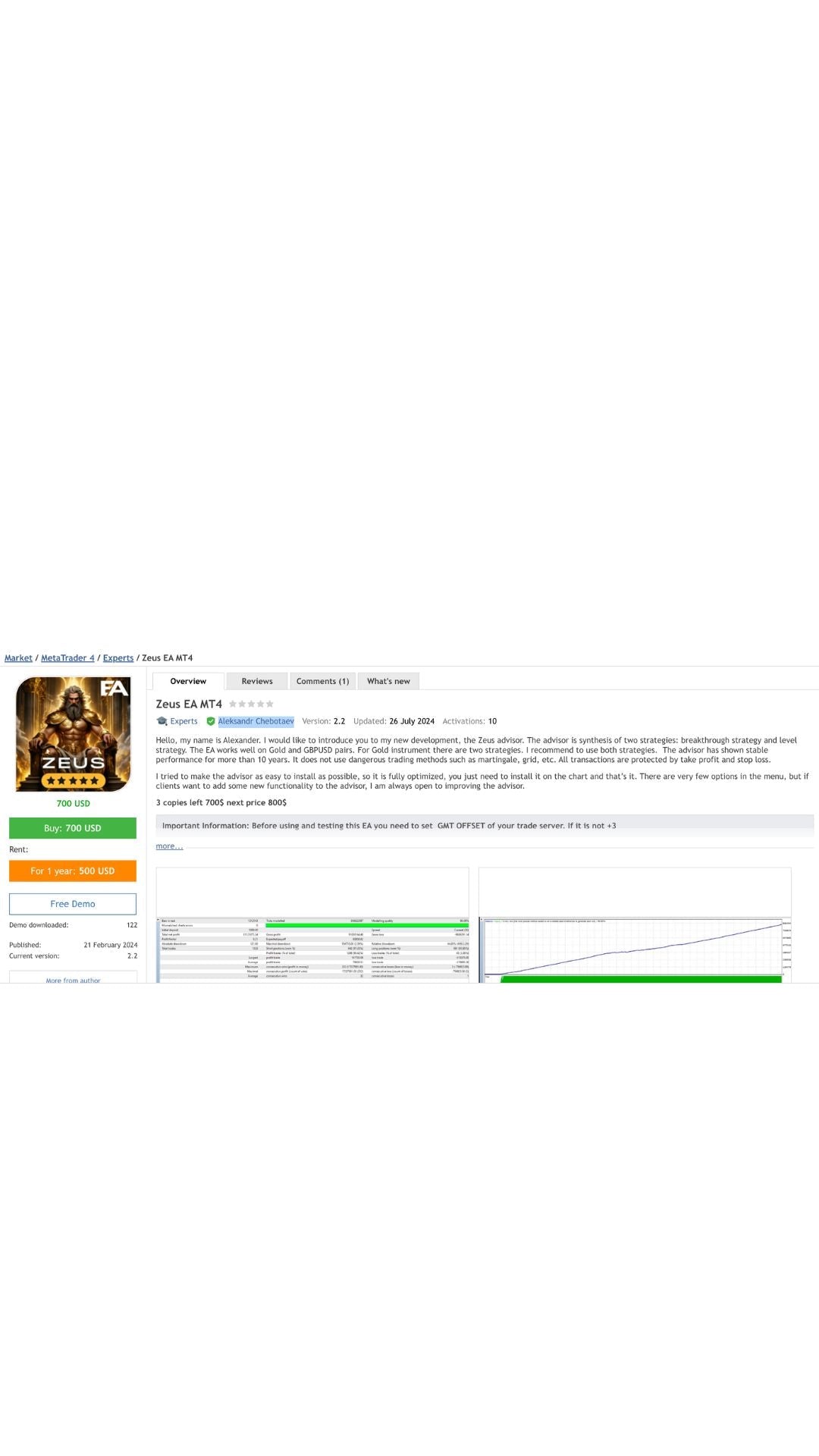 Zeus EA V2.4 for MetaTrader 4 and MT5 Forex automation product gallery image 2